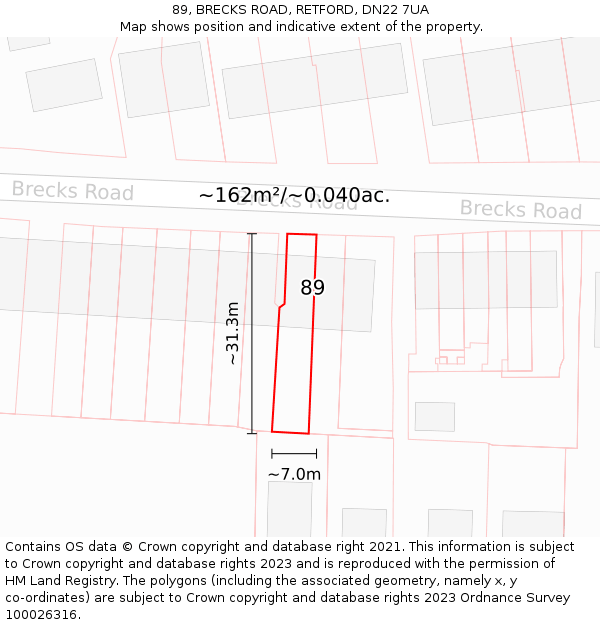 89, BRECKS ROAD, RETFORD, DN22 7UA: Plot and title map