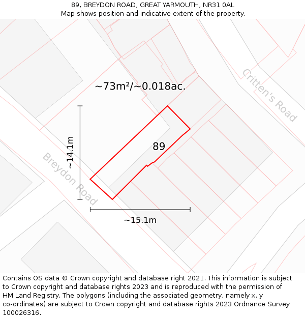 89, BREYDON ROAD, GREAT YARMOUTH, NR31 0AL: Plot and title map