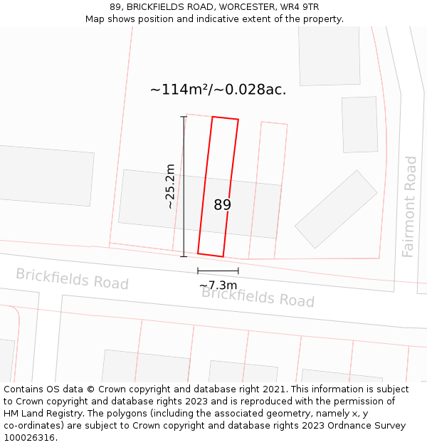 89, BRICKFIELDS ROAD, WORCESTER, WR4 9TR: Plot and title map