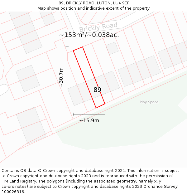 89, BRICKLY ROAD, LUTON, LU4 9EF: Plot and title map
