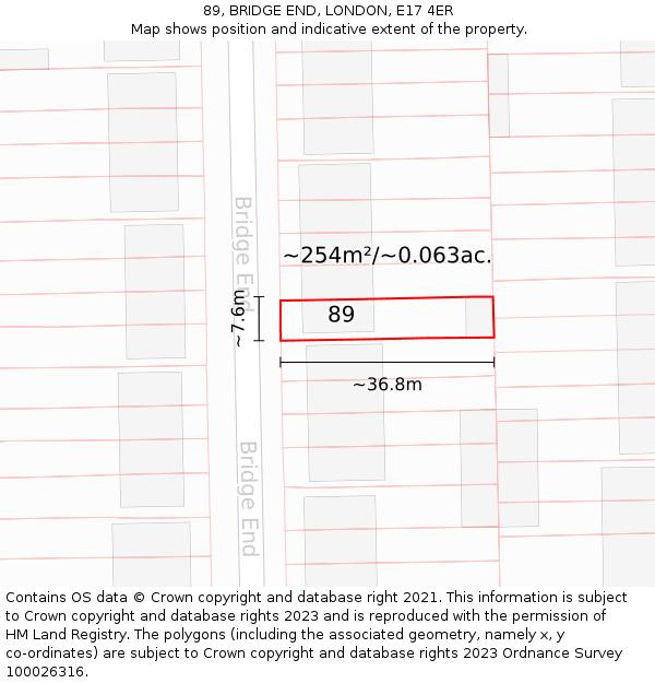 89, BRIDGE END, LONDON, E17 4ER: Plot and title map