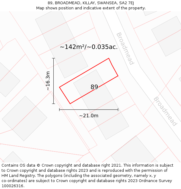 89, BROADMEAD, KILLAY, SWANSEA, SA2 7EJ: Plot and title map