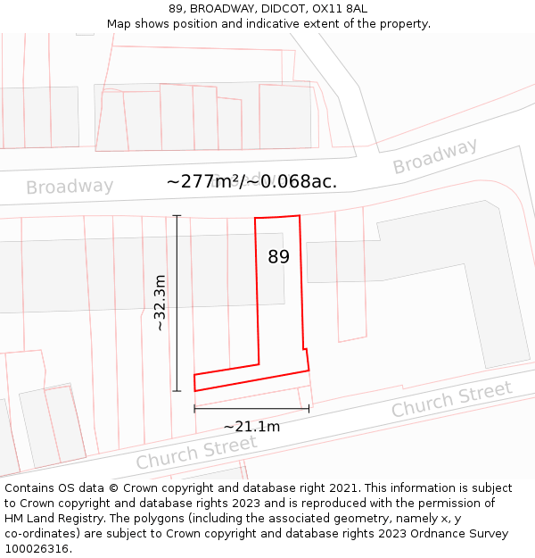 89, BROADWAY, DIDCOT, OX11 8AL: Plot and title map