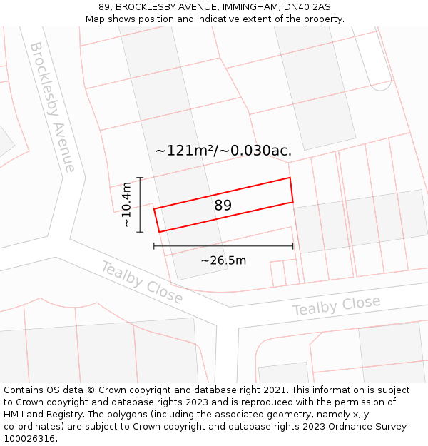 89, BROCKLESBY AVENUE, IMMINGHAM, DN40 2AS: Plot and title map