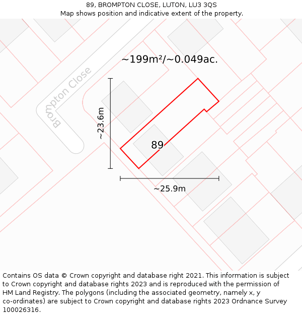 89, BROMPTON CLOSE, LUTON, LU3 3QS: Plot and title map