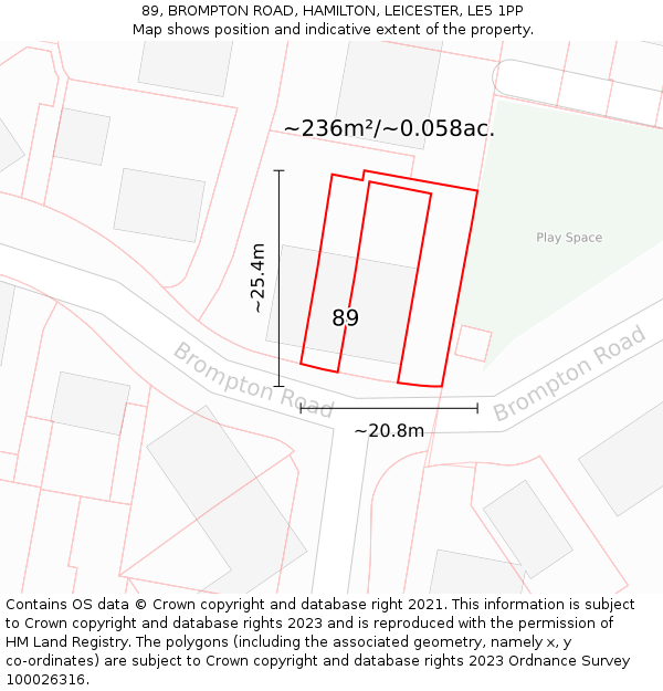 89, BROMPTON ROAD, HAMILTON, LEICESTER, LE5 1PP: Plot and title map
