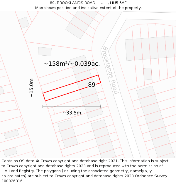 89, BROOKLANDS ROAD, HULL, HU5 5AE: Plot and title map