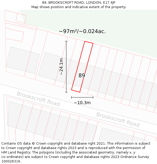 89, BROOKSCROFT ROAD, LONDON, E17 4JP: Plot and title map