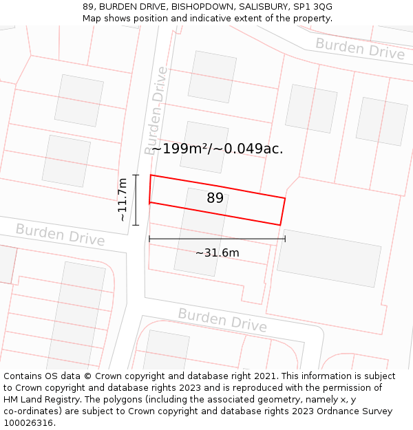 89, BURDEN DRIVE, BISHOPDOWN, SALISBURY, SP1 3QG: Plot and title map