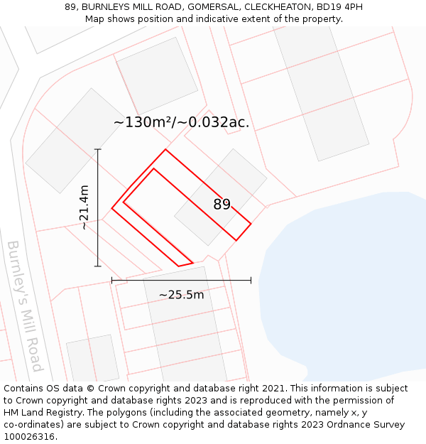 89, BURNLEYS MILL ROAD, GOMERSAL, CLECKHEATON, BD19 4PH: Plot and title map