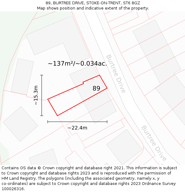 89, BURTREE DRIVE, STOKE-ON-TRENT, ST6 8GZ: Plot and title map