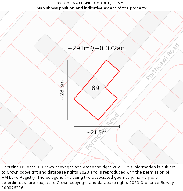 89, CAERAU LANE, CARDIFF, CF5 5HJ: Plot and title map
