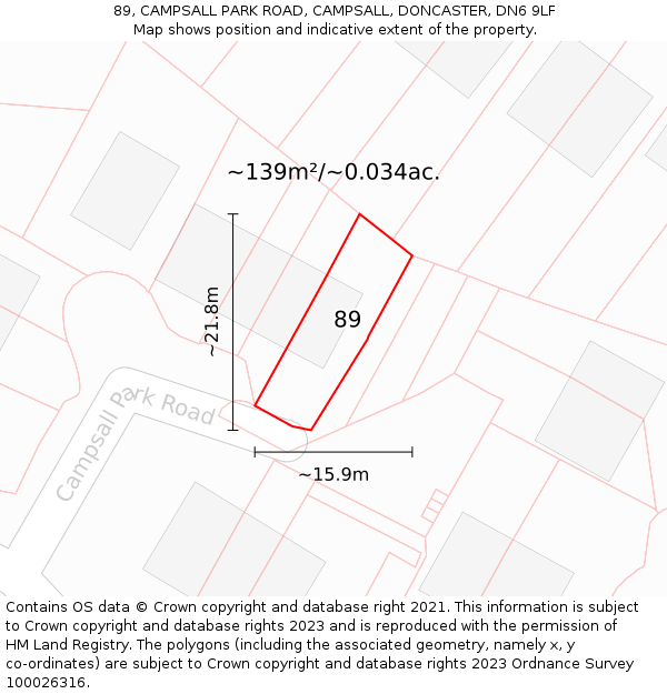 89, CAMPSALL PARK ROAD, CAMPSALL, DONCASTER, DN6 9LF: Plot and title map