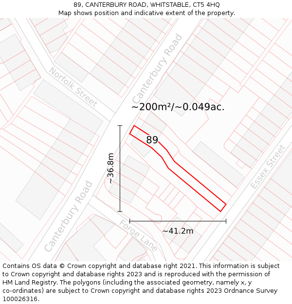 89, CANTERBURY ROAD, WHITSTABLE, CT5 4HQ: Plot and title map