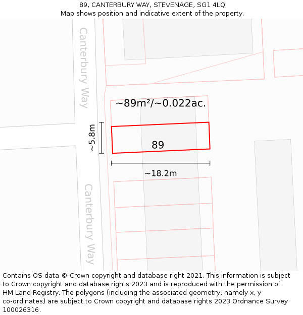 89, CANTERBURY WAY, STEVENAGE, SG1 4LQ: Plot and title map