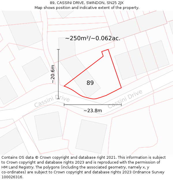 89, CASSINI DRIVE, SWINDON, SN25 2JX: Plot and title map
