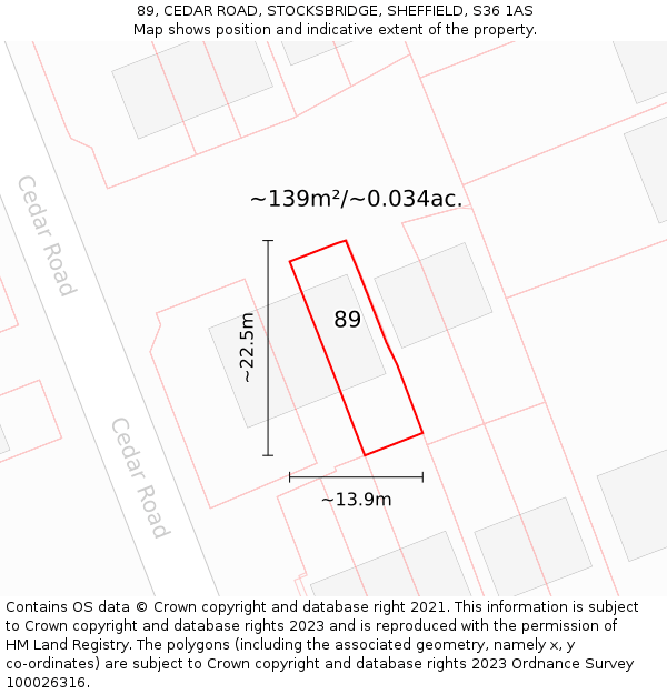 89, CEDAR ROAD, STOCKSBRIDGE, SHEFFIELD, S36 1AS: Plot and title map