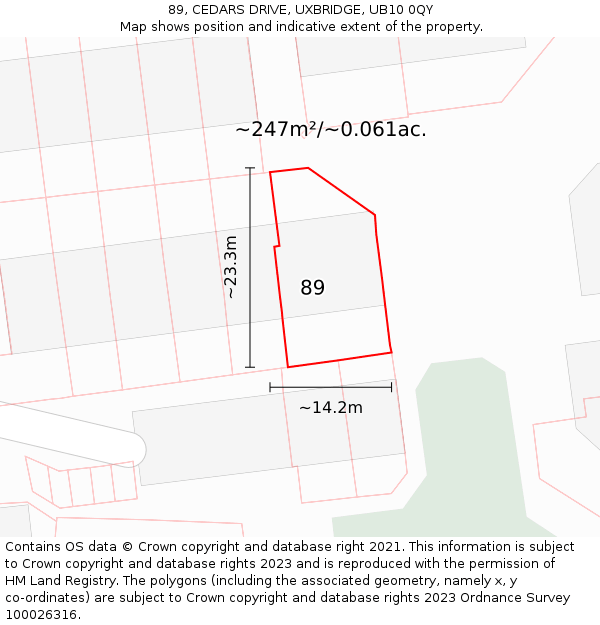 89, CEDARS DRIVE, UXBRIDGE, UB10 0QY: Plot and title map