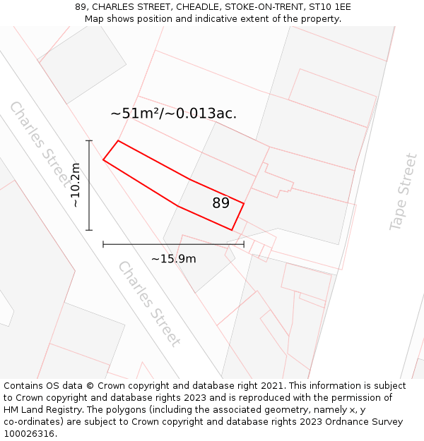 89, CHARLES STREET, CHEADLE, STOKE-ON-TRENT, ST10 1EE: Plot and title map