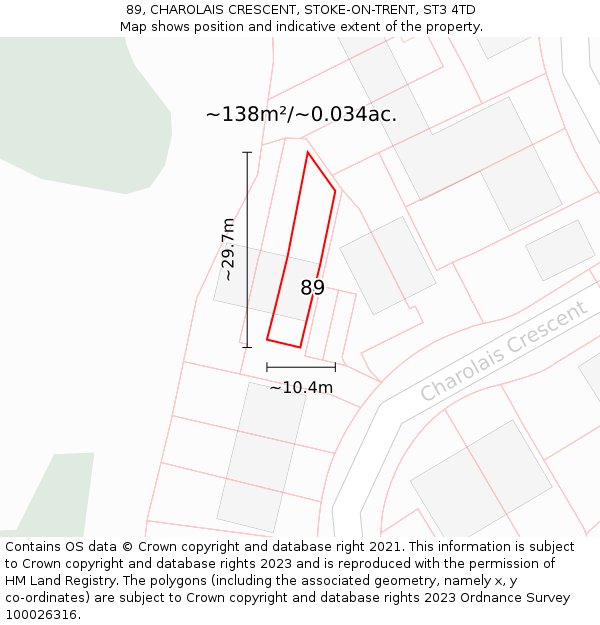 89, CHAROLAIS CRESCENT, STOKE-ON-TRENT, ST3 4TD: Plot and title map