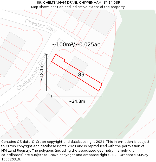 89, CHELTENHAM DRIVE, CHIPPENHAM, SN14 0SF: Plot and title map