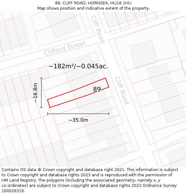 89, CLIFF ROAD, HORNSEA, HU18 1HU: Plot and title map