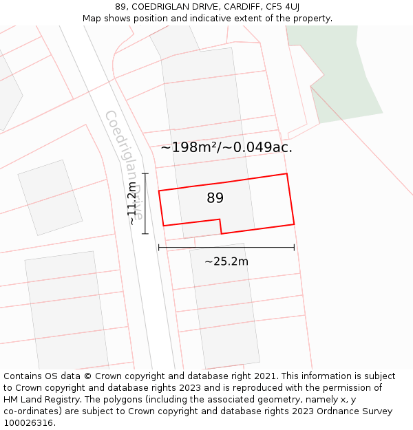 89, COEDRIGLAN DRIVE, CARDIFF, CF5 4UJ: Plot and title map