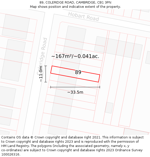 89, COLERIDGE ROAD, CAMBRIDGE, CB1 3PN: Plot and title map