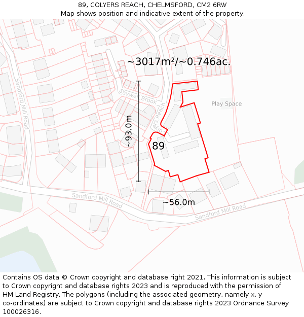 89, COLYERS REACH, CHELMSFORD, CM2 6RW: Plot and title map