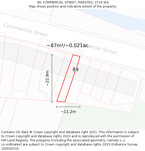 89, COMMERCIAL STREET, MAESTEG, CF34 9HJ: Plot and title map