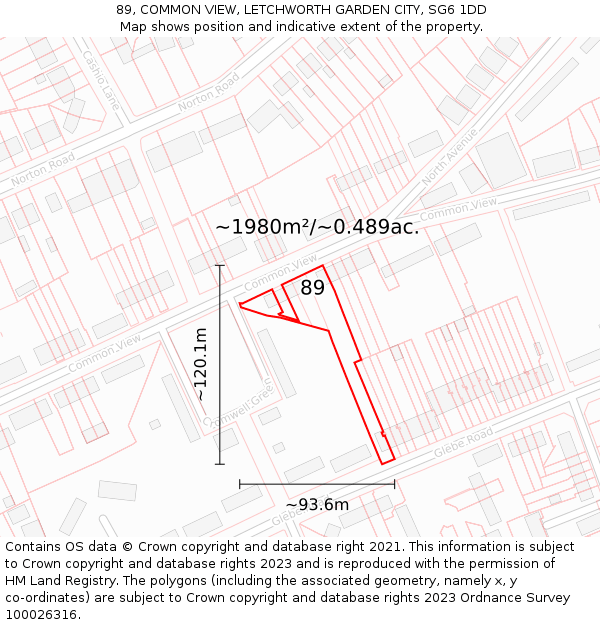 89, COMMON VIEW, LETCHWORTH GARDEN CITY, SG6 1DD: Plot and title map