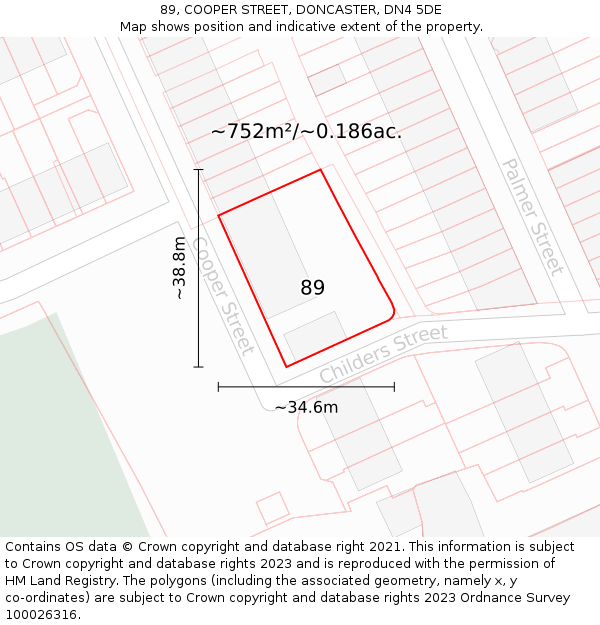 89, COOPER STREET, DONCASTER, DN4 5DE: Plot and title map