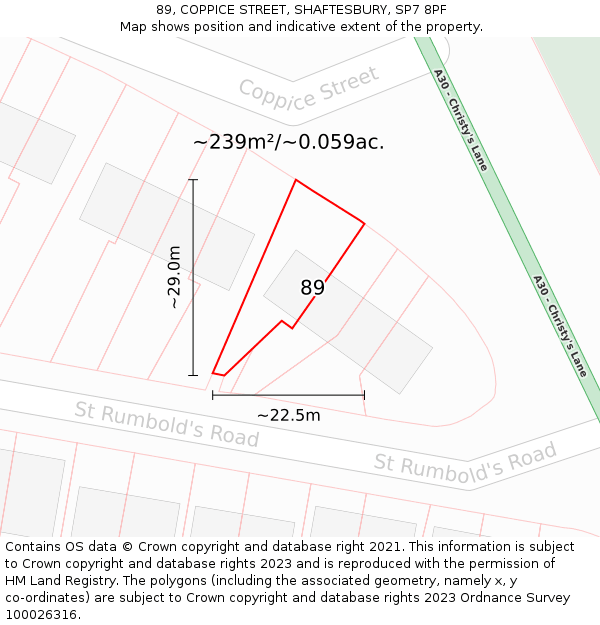89, COPPICE STREET, SHAFTESBURY, SP7 8PF: Plot and title map