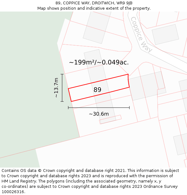 89, COPPICE WAY, DROITWICH, WR9 9JB: Plot and title map