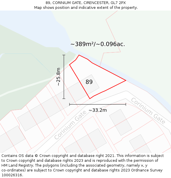 89, CORINIUM GATE, CIRENCESTER, GL7 2PX: Plot and title map