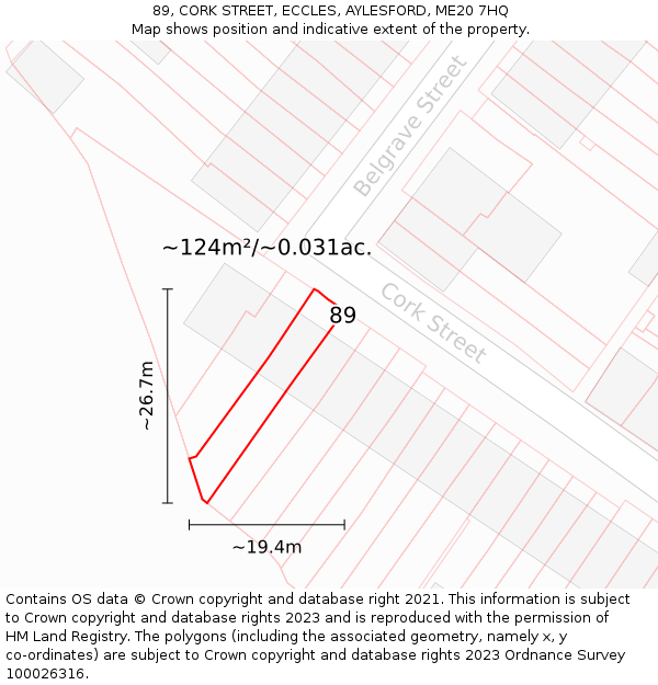 89, CORK STREET, ECCLES, AYLESFORD, ME20 7HQ: Plot and title map
