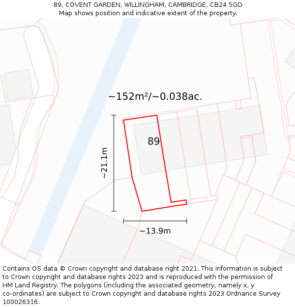 89, COVENT GARDEN, WILLINGHAM, CAMBRIDGE, CB24 5GD: Plot and title map