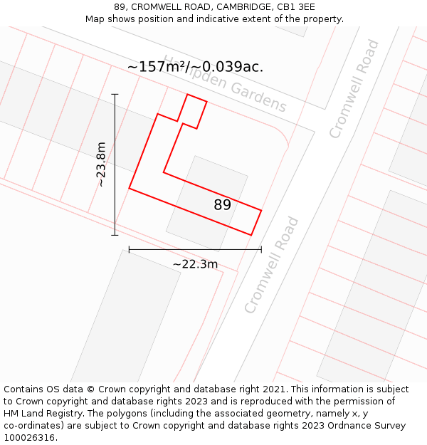 89, CROMWELL ROAD, CAMBRIDGE, CB1 3EE: Plot and title map