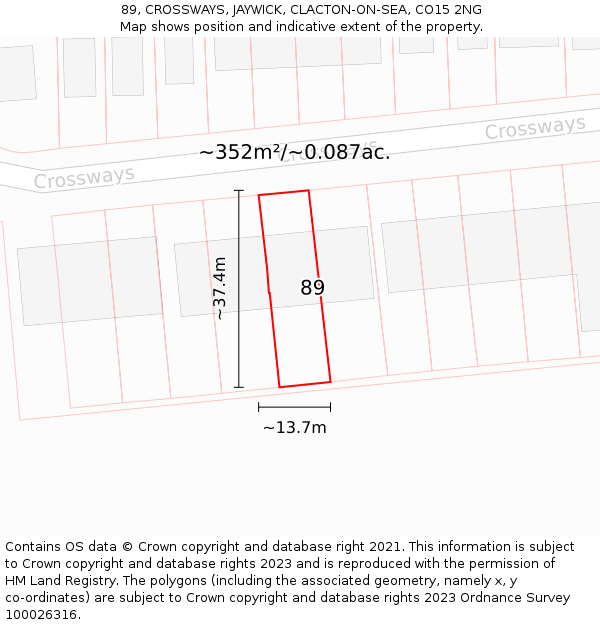 89, CROSSWAYS, JAYWICK, CLACTON-ON-SEA, CO15 2NG: Plot and title map