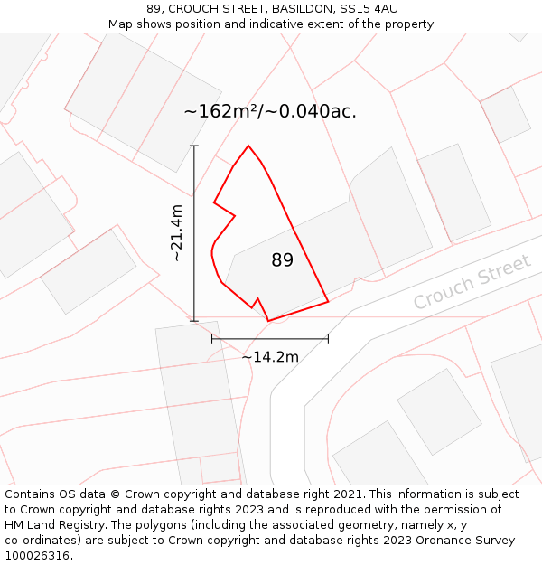 89, CROUCH STREET, BASILDON, SS15 4AU: Plot and title map