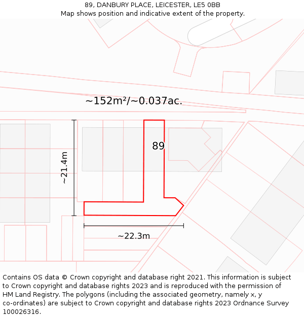 89, DANBURY PLACE, LEICESTER, LE5 0BB: Plot and title map
