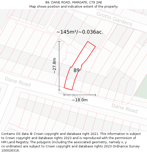 89, DANE ROAD, MARGATE, CT9 2AE: Plot and title map