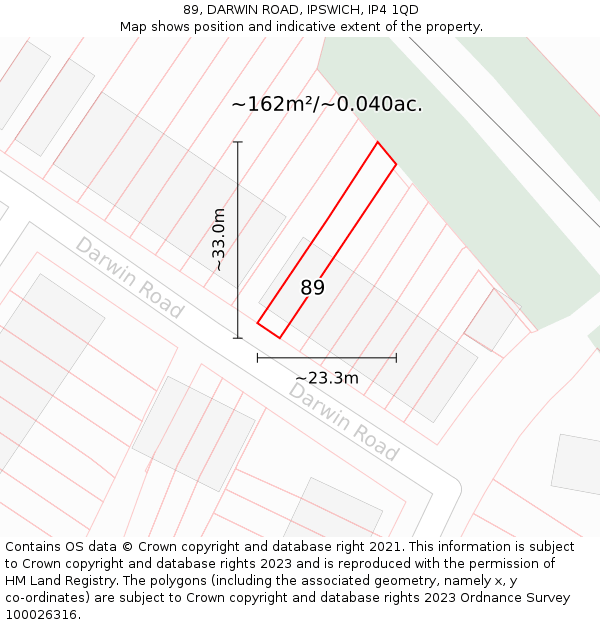 89, DARWIN ROAD, IPSWICH, IP4 1QD: Plot and title map