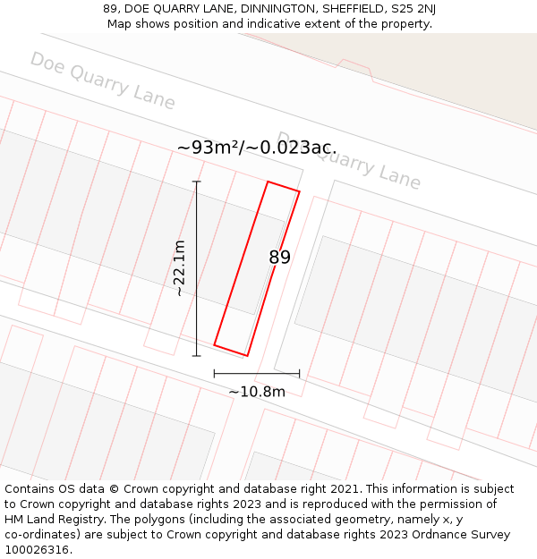 89, DOE QUARRY LANE, DINNINGTON, SHEFFIELD, S25 2NJ: Plot and title map