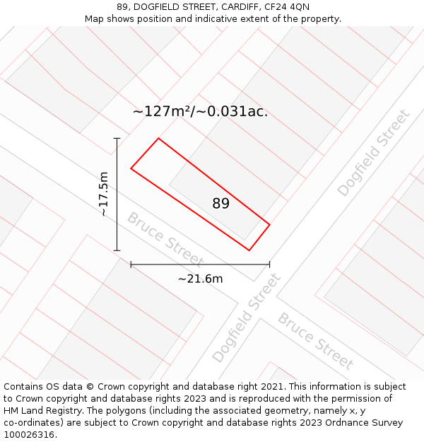 89, DOGFIELD STREET, CARDIFF, CF24 4QN: Plot and title map