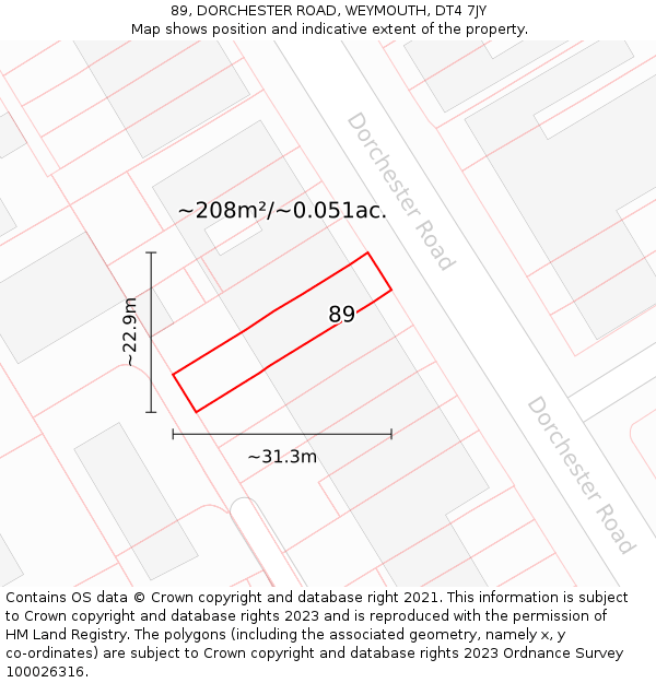89, DORCHESTER ROAD, WEYMOUTH, DT4 7JY: Plot and title map