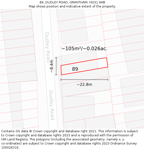 89, DUDLEY ROAD, GRANTHAM, NG31 9AB: Plot and title map