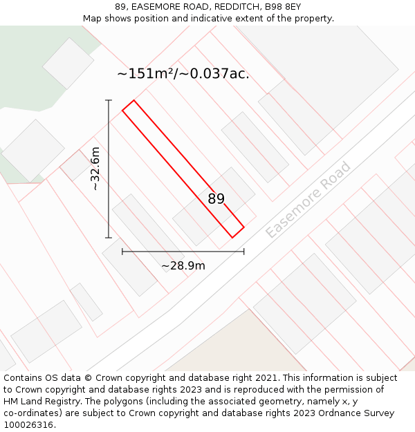 89, EASEMORE ROAD, REDDITCH, B98 8EY: Plot and title map