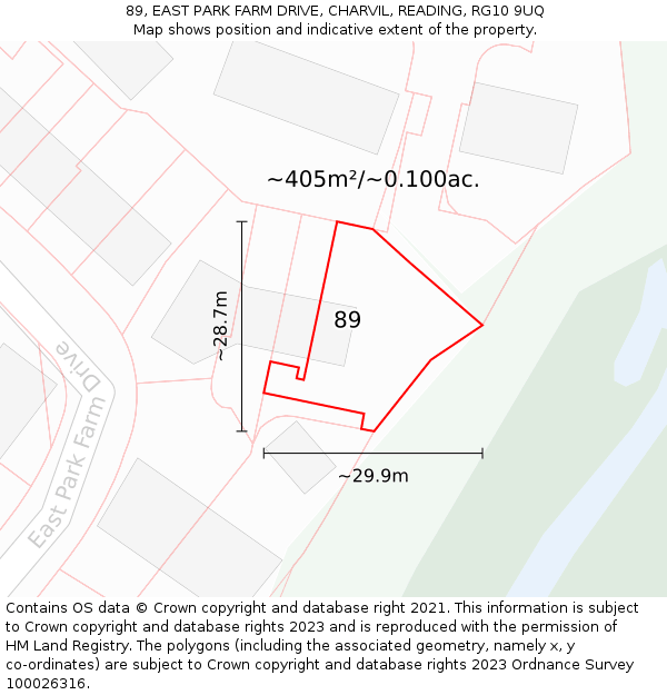 89, EAST PARK FARM DRIVE, CHARVIL, READING, RG10 9UQ: Plot and title map