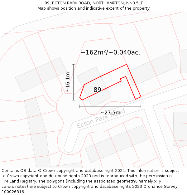 89, ECTON PARK ROAD, NORTHAMPTON, NN3 5LF: Plot and title map